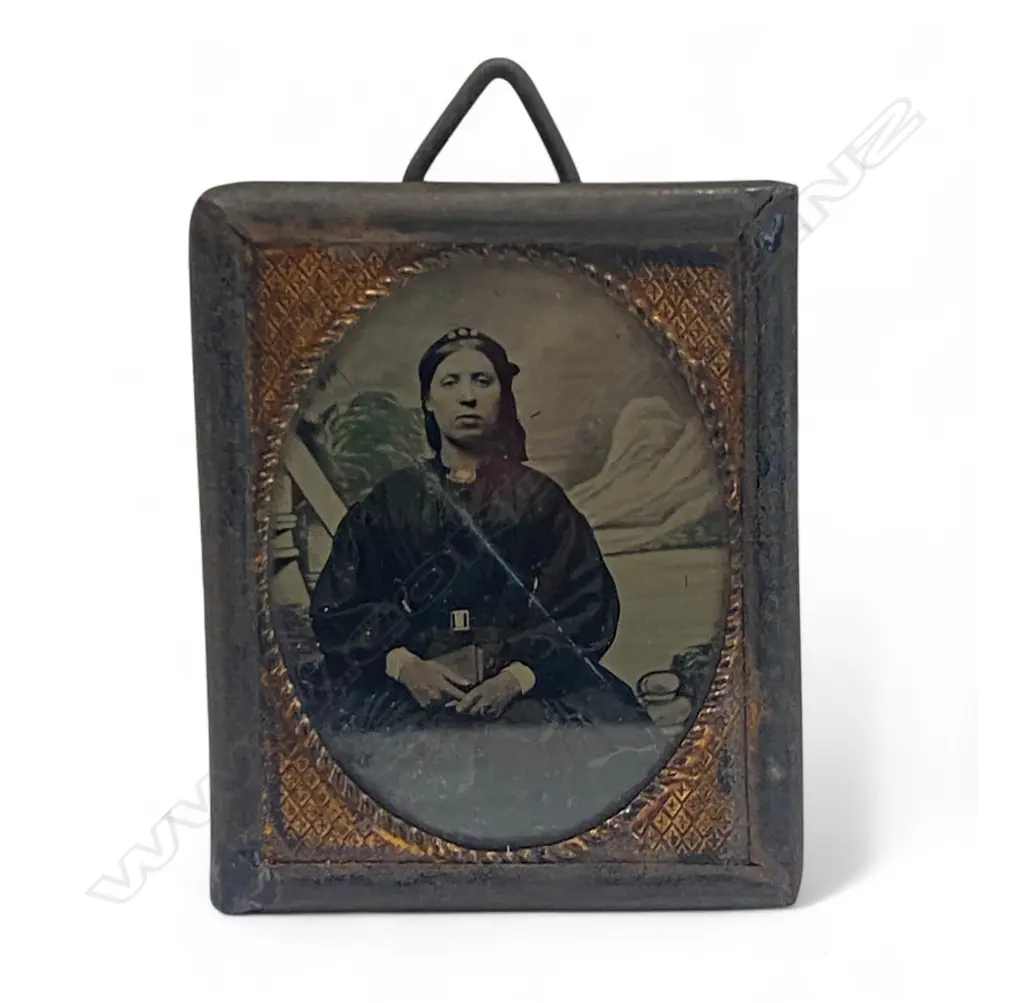 Metal framed ambrotype - Seated woman with book, Image 1++